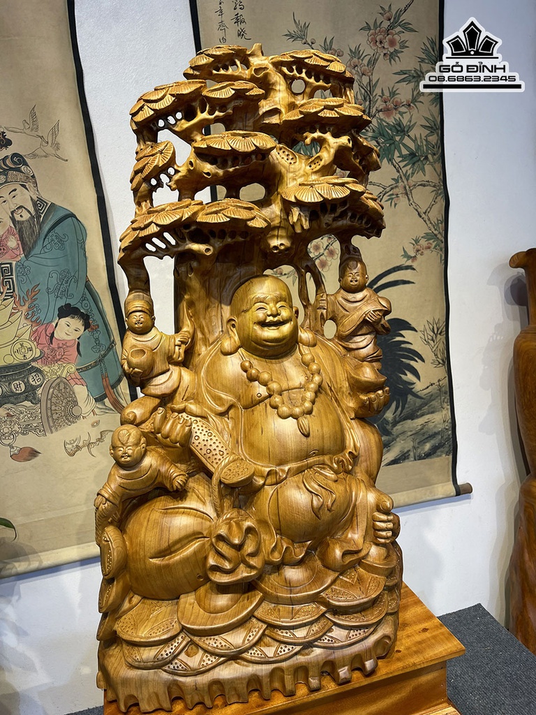 Tượng Phật Di Lặc Ngồi Gốc Tùng Gỗ Ngọc Am Cao 79 Ngang 44 Sâu 29 (cm) 1