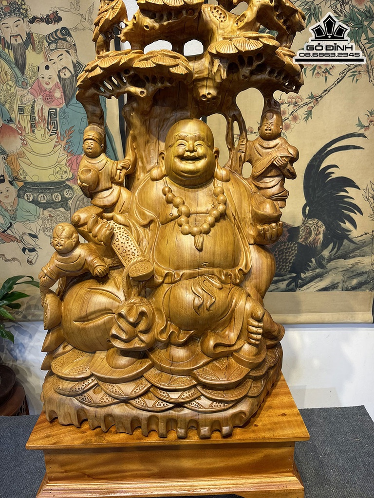 Tượng Phật Di Lặc Ngồi Gốc Tùng Gỗ Ngọc Am Cao 79 Ngang 44 Sâu 29 (cm) 2