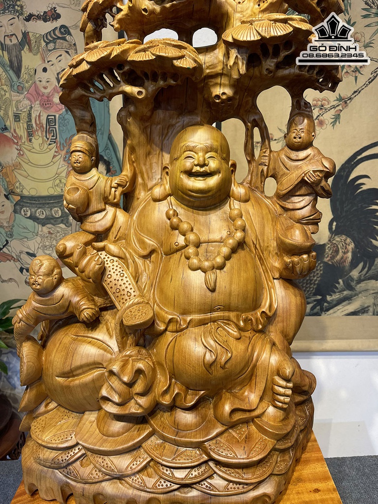 Tượng Phật Di Lặc Ngồi Gốc Tùng Gỗ Ngọc Am Cao 79 Ngang 44 Sâu 29 (cm)3