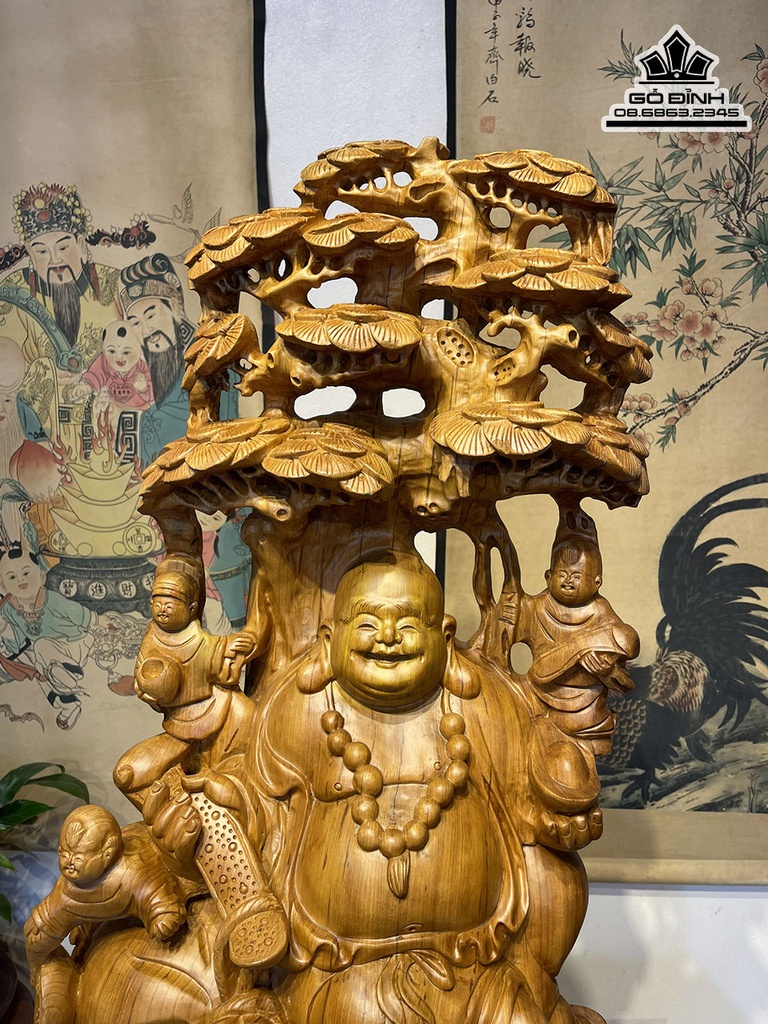 Tượng Phật Di Lặc Ngồi Gốc Tùng Gỗ Ngọc Am Cao 79 Ngang 44 Sâu 29 (cm)4