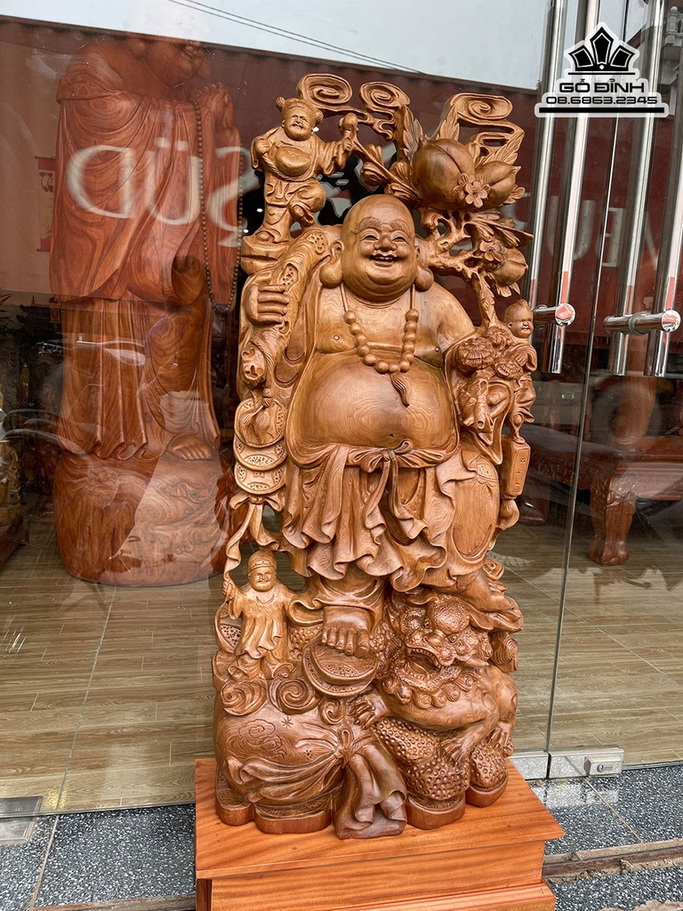 Tượng Phật Di Lặc Vác Cành Đào Gỗ Ngọc Am Cao 95 Ngang 46 Sâu 19 (cm) 0