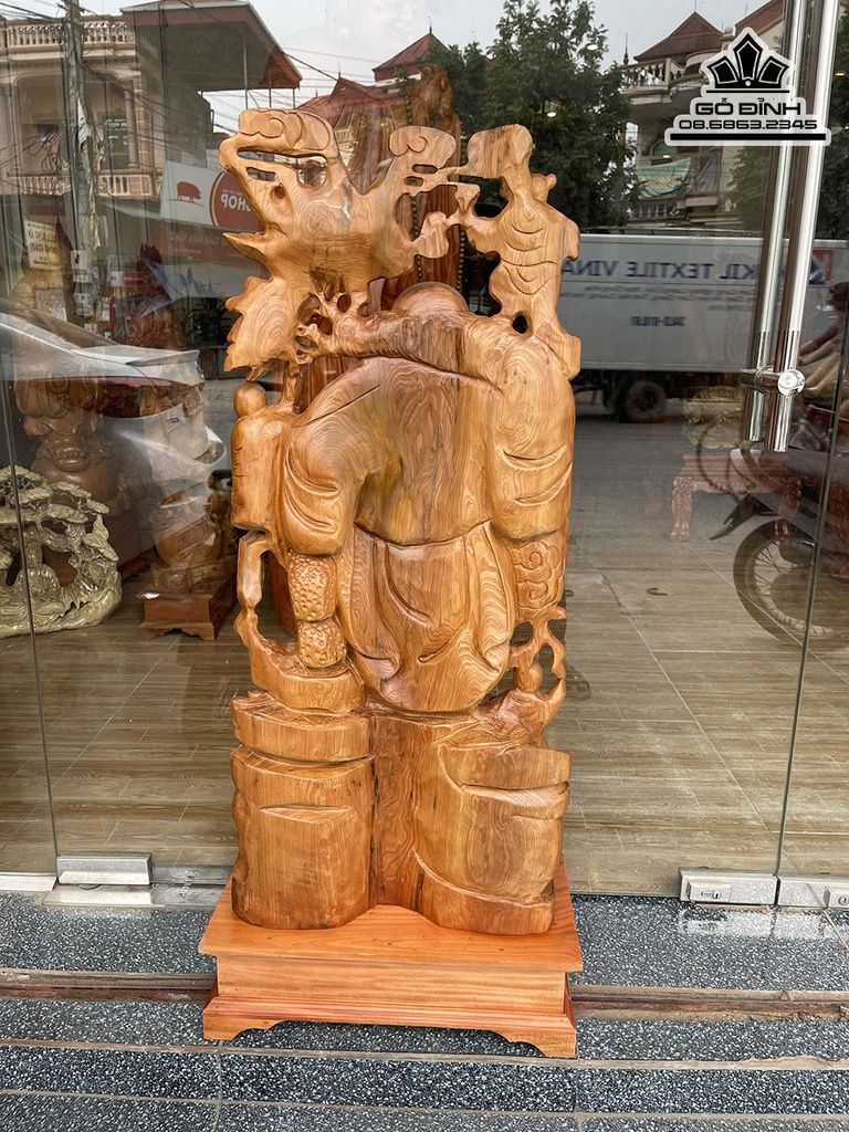 Tượng Phật Di Lặc Vác Cành Đào Gỗ Ngọc Am Cao 95 Ngang 46 Sâu 19 (cm)4