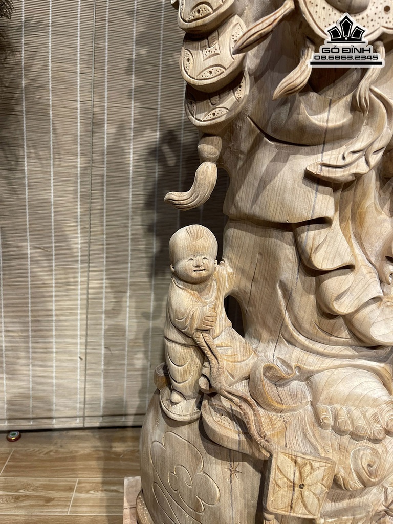 Tượng Phật Di Lặc Vác Cành Đào Gỗ Ngọc Am Cao 95 Ngang 49 Sâu 25 (cm) 6