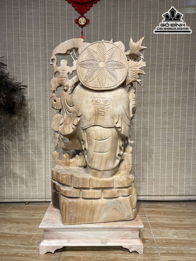 Tượng Phật Di Lặc Vác Cành Đào Gỗ Ngọc Am Cao 95 Ngang 49 Sâu 25 (cm) 9