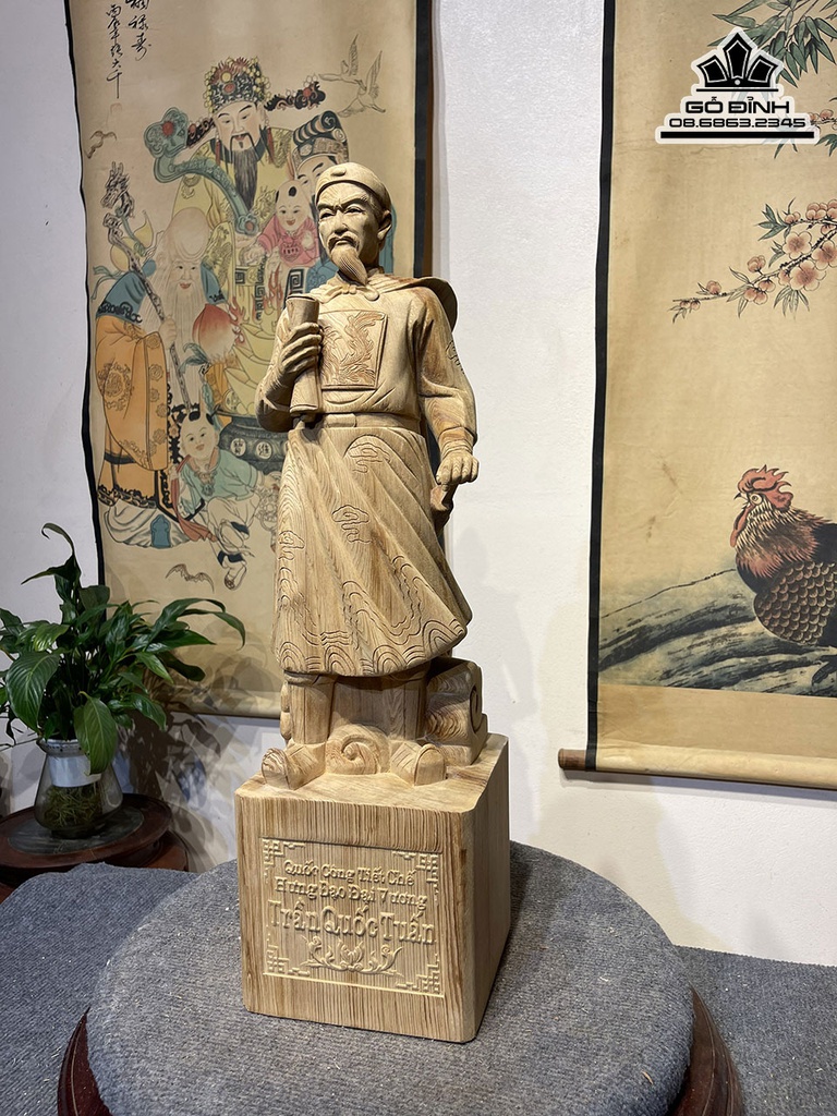 Tượng Trần Quốc Tuấn Gỗ Ngọc Am Cao 60 Ngang 17 Sâu 16 (cm) 0