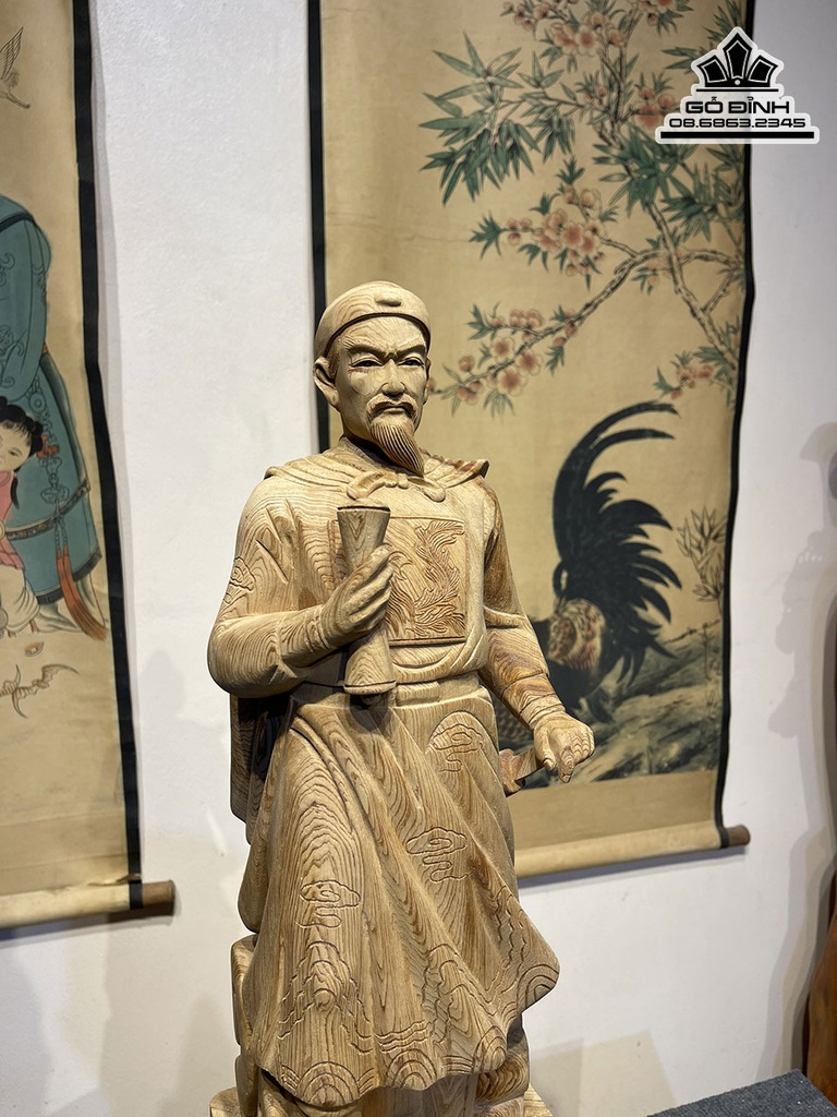 Tượng Trần Quốc Tuấn Gỗ Ngọc Am Cao 60 Ngang 17 Sâu 16 (cm)4