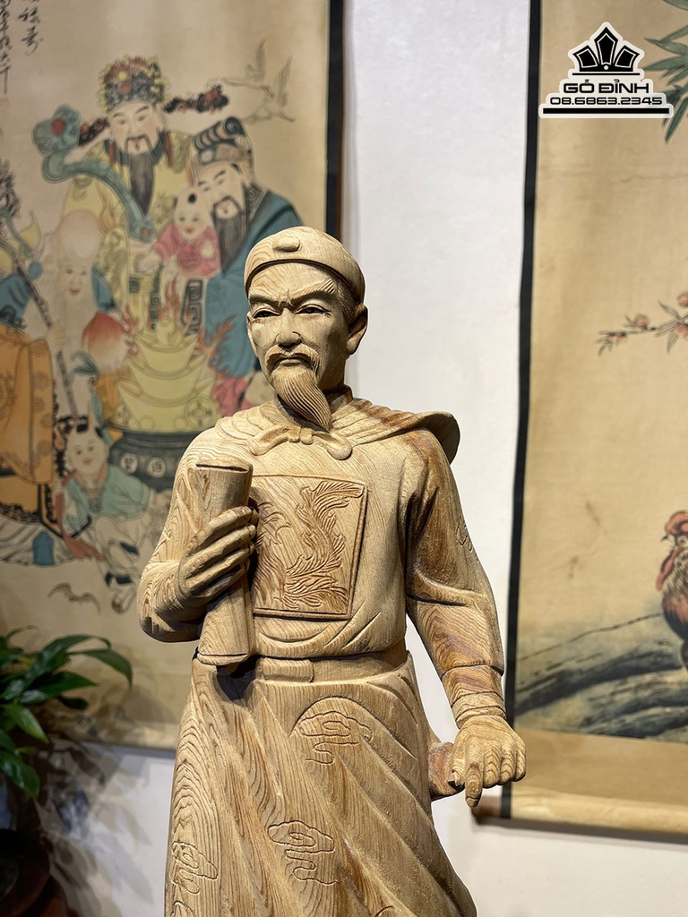 Tượng Trần Quốc Tuấn Gỗ Ngọc Am Cao 60 Ngang 17 Sâu 16 (cm)5