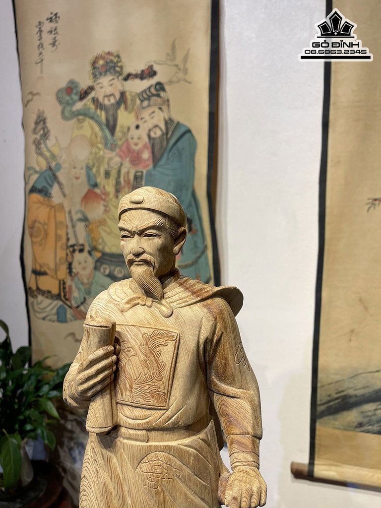 Tượng Trần Quốc Tuấn Gỗ Ngọc Am Cao 60 Ngang 17 Sâu 16 (cm)8