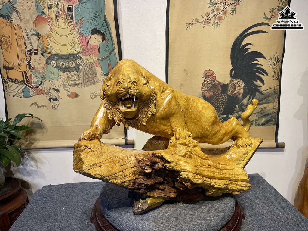 Tượng Hổ Gỗ Nu Kháo Cao 46 Ngang 71 Sâu 25 (cm)