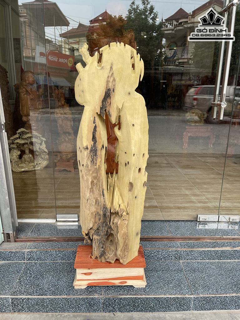 Tượng Đạt Ma Tâm Rỗng Gỗ Dổi Cao 115 Ngang 40 Sâu 22 Cả Kỷ 130 (cm) 0