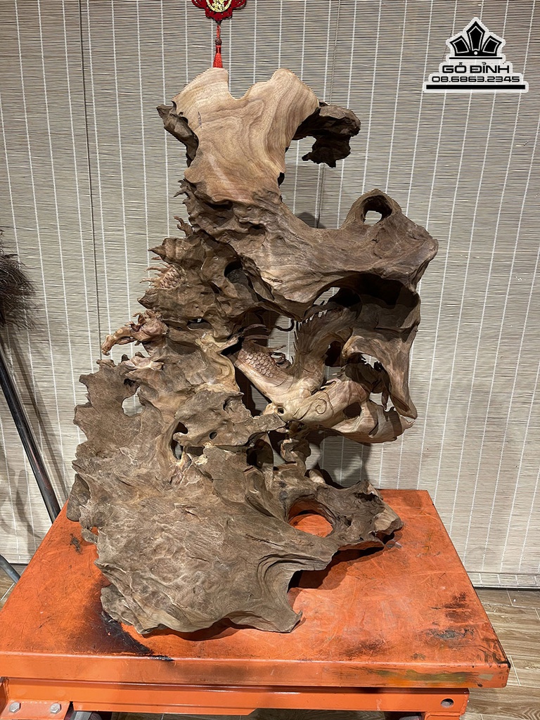 Tượng Nhất Long Vờn Ngọc Gỗ Xá Xị Cao 80 Ngang 63 Sâu 46 Cả Kỷ 93 (cm) 0