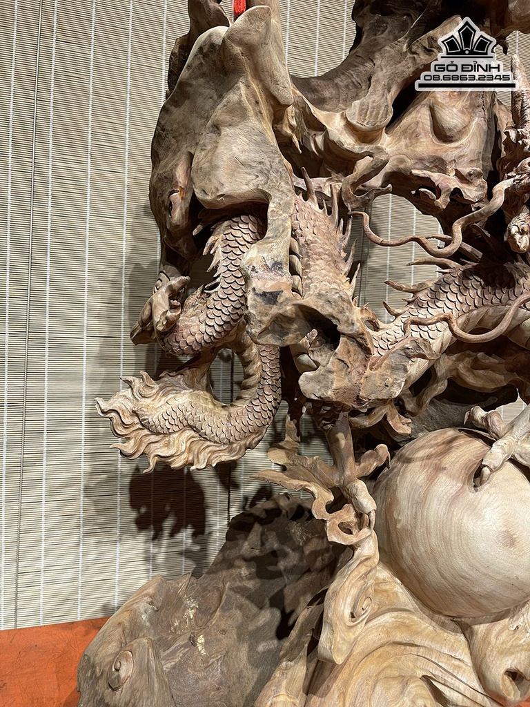 Tượng Nhất Long Vờn Ngọc Gỗ Xá Xị Cao 80 Ngang 63 Sâu 46 Cả Kỷ 93 (cm) 3