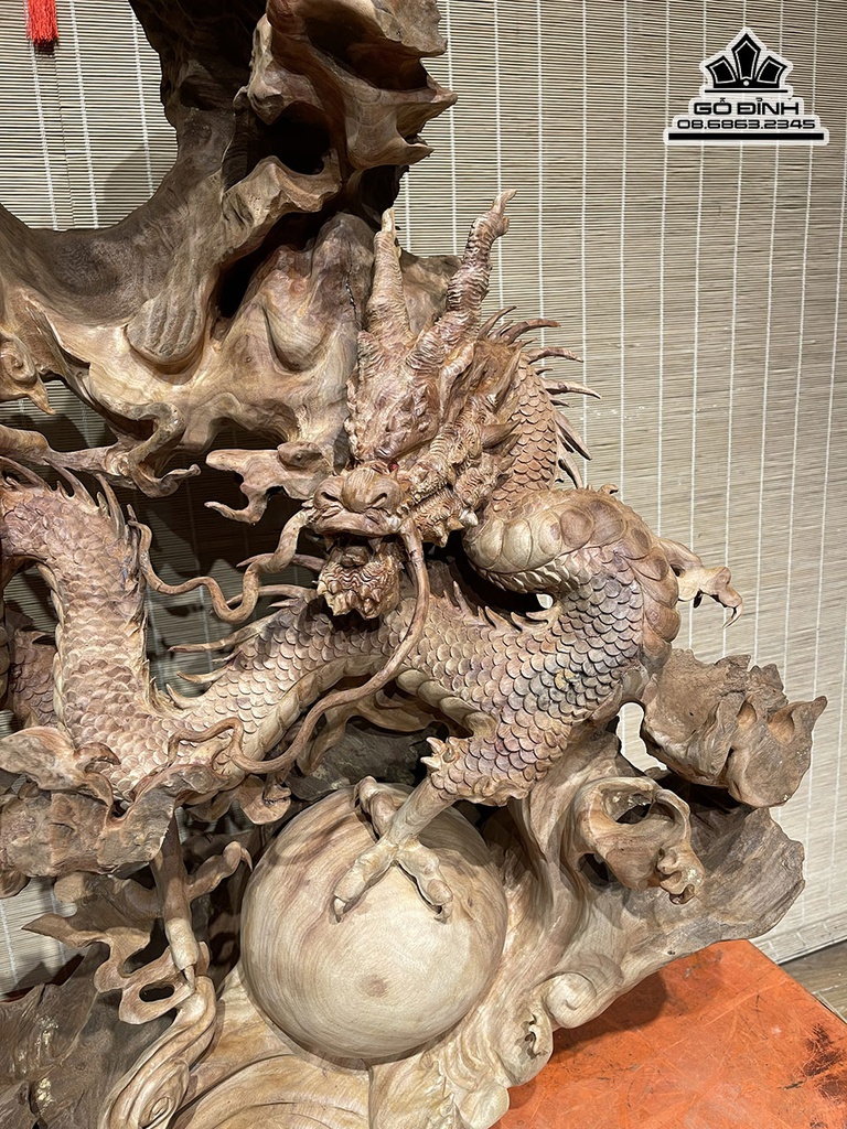 Tượng Nhất Long Vờn Ngọc Gỗ Xá Xị Cao 80 Ngang 63 Sâu 46 Cả Kỷ 93 (cm)4