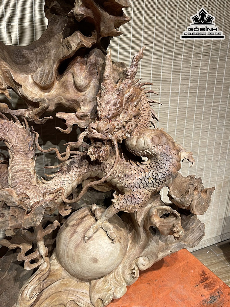 Tượng Nhất Long Vờn Ngọc Gỗ Xá Xị Cao 80 Ngang 63 Sâu 46 Cả Kỷ 93 (cm)5