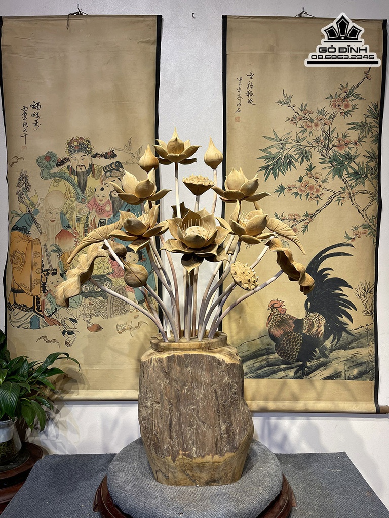 BÌnh Hoa Sen 19 Bông Gỗ Ngọc Am Cao 93 Ngang 63 Sâu 50 (cm) 1