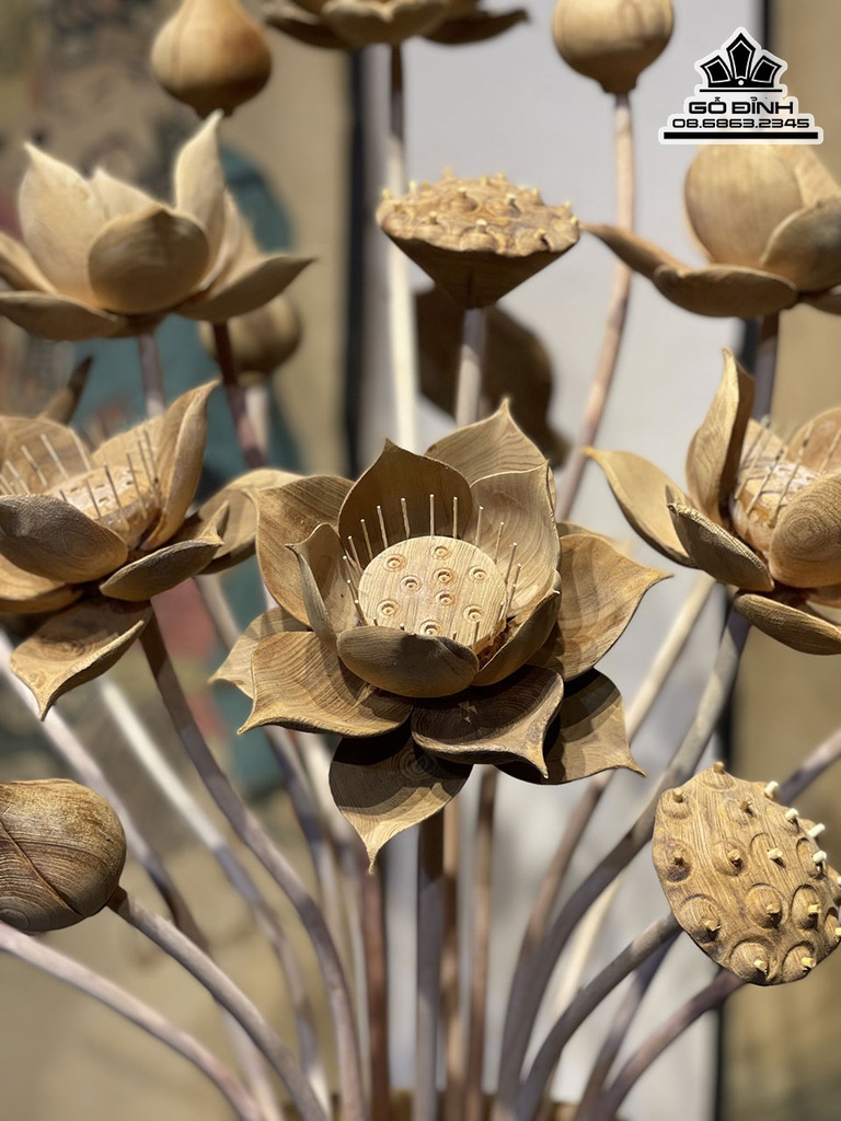 BÌnh Hoa Sen 19 Bông Gỗ Ngọc Am Cao 93 Ngang 63 Sâu 50 (cm)5