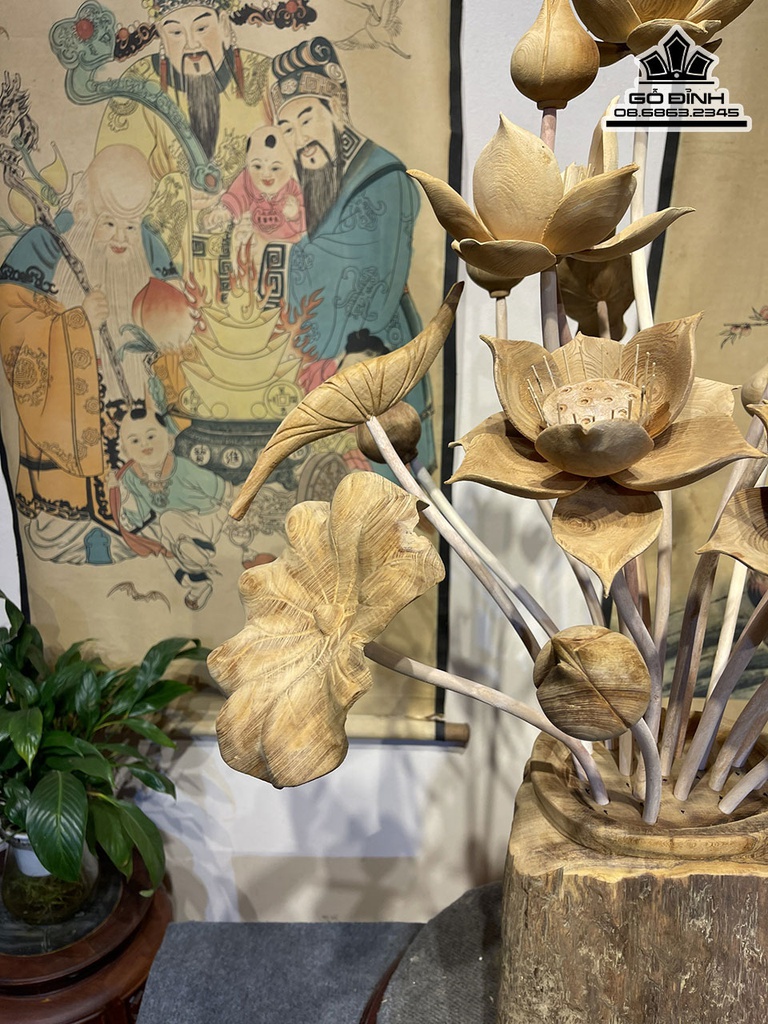 BÌnh Hoa Sen 19 Bông Gỗ Ngọc Am Cao 93 Ngang 63 Sâu 50 (cm) 9