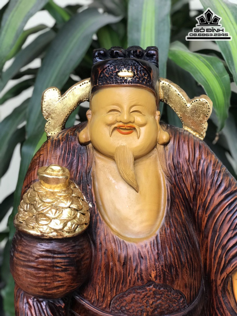 Tượng Thần Tài Gỗ Ngọc Am Liền Khối Cao 88 Ngang 40 Sâu 22 (cm) 0