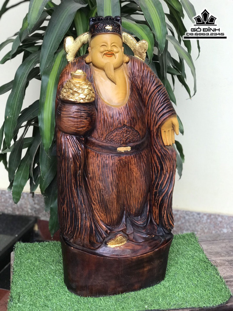 Tượng Thần Tài Gỗ Ngọc Am Liền Khối Cao 88 Ngang 40 Sâu 22 (cm) 3