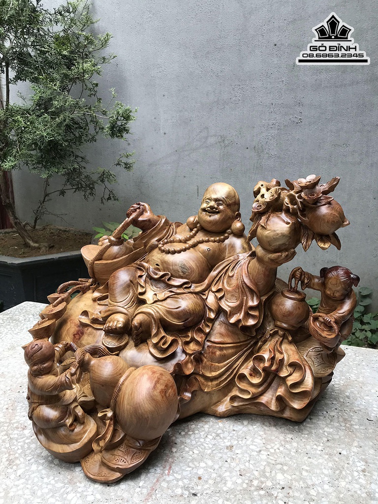Tượng Di Lặc Tam Phúc Gỗ Hương Cao 38 Ngang 56 Sâu 48 (cm) 0