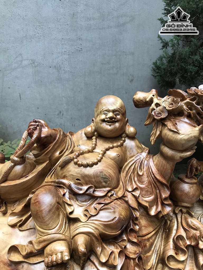 Tượng Di Lặc Tam Phúc Gỗ Hương Cao 38 Ngang 56 Sâu 48 (cm) 1