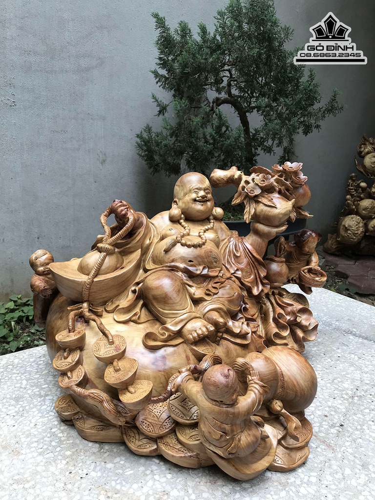 Tượng Di Lặc Tam Phúc Gỗ Hương Cao 38 Ngang 56 Sâu 48 (cm) 2