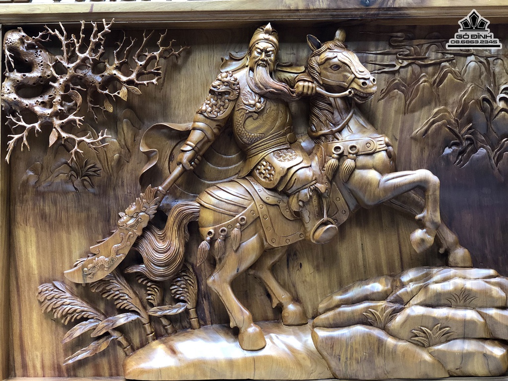 Tranh Gỗ Tranh Quan Công Gỗ Bách Xanh Cao 67 Ngang 90 Sâu 10 (cm) 3