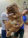 Tượng Cá Hóa Rồng Gỗ Bách Xanh Cao 80 Ngang 90 Sâu 20 (cm) 0