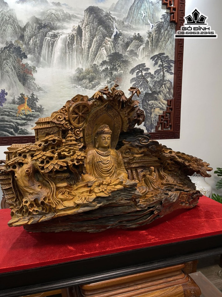 Tượng Nhất Tâm Bái Phật Gỗ Bách Xanh Cao 50 Ngang 92 Sâu 30 (cm) 1