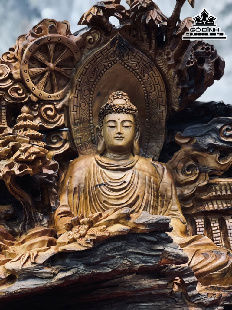 Tượng Nhất Tâm Bái Phật Gỗ Bách Xanh Cao 50 Ngang 92 Sâu 30 (cm) 2
