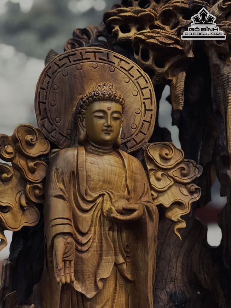 Tượng Nhất Tâm Bái Phật Gỗ Bách Xanh Cao 60 Ngang 26 Sâu 16 (cm) 3