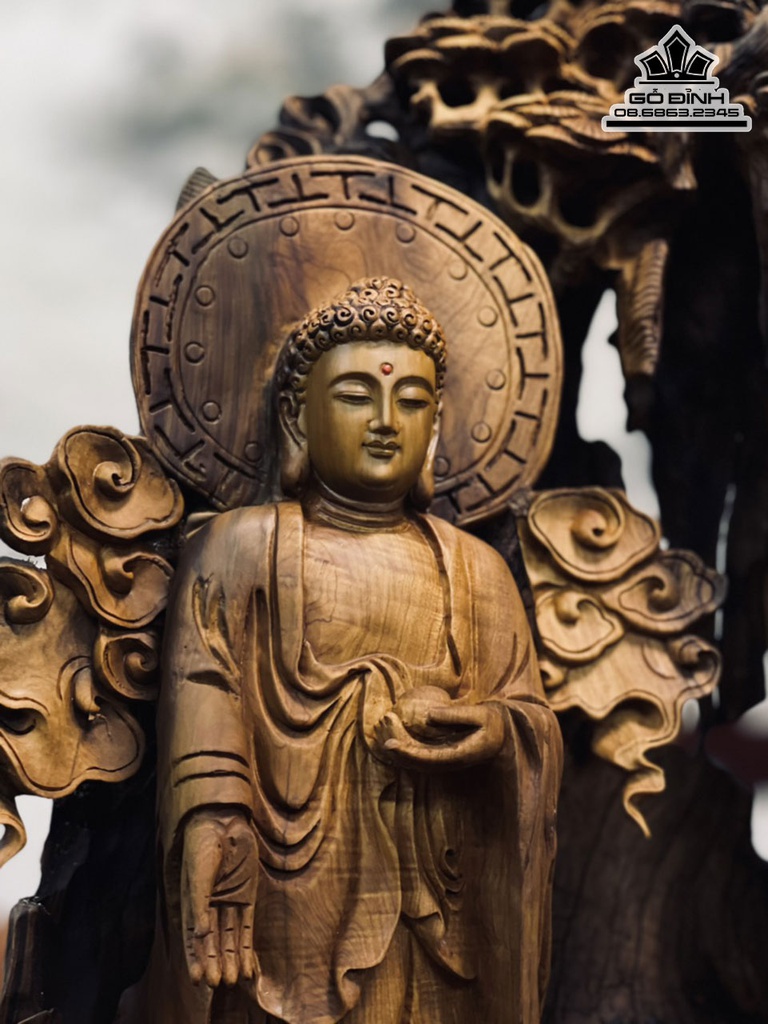 Tượng Nhất Tâm Bái Phật Gỗ Bách Xanh Cao 60 Ngang 26 Sâu 16 (cm) 4