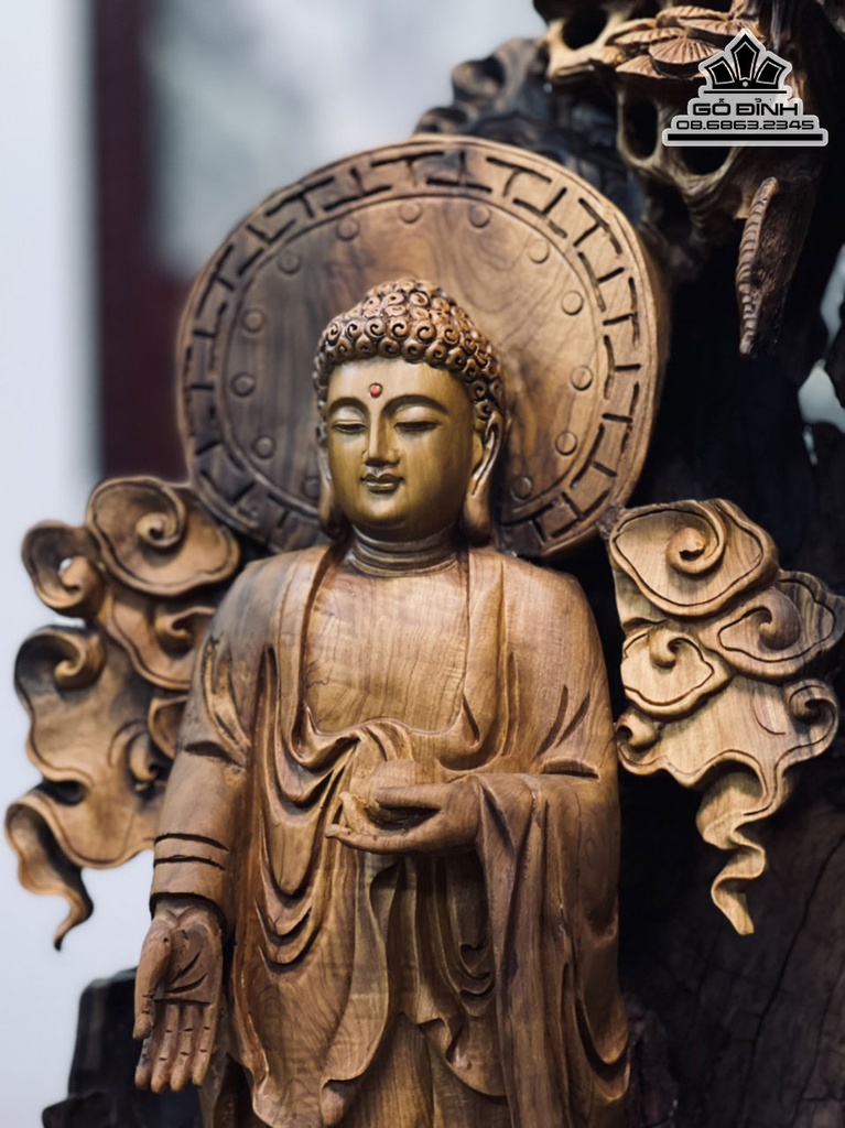 Tượng Nhất Tâm Bái Phật Gỗ Bách Xanh Cao 60 Ngang 26 Sâu 16 (cm) 5