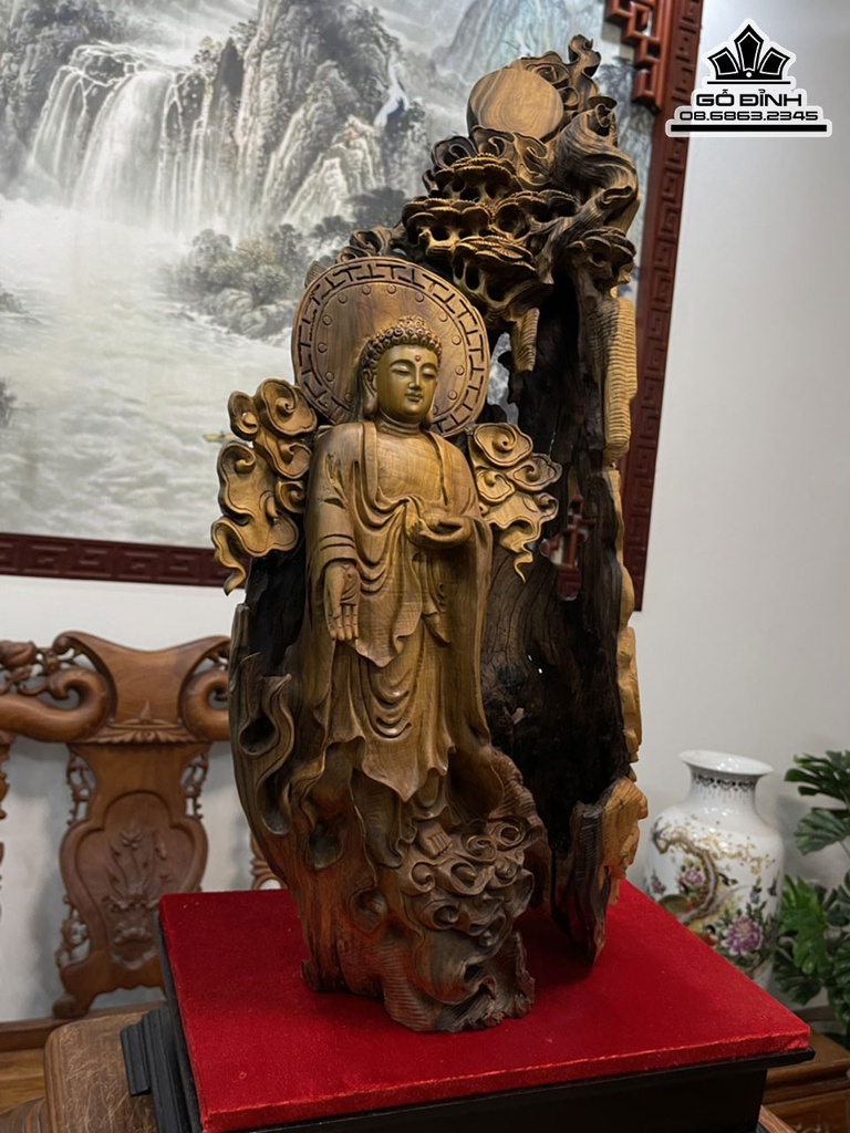 Tượng Nhất Tâm Bái Phật Gỗ Bách Xanh Cao 60 Ngang 26 Sâu 16 (cm) 6