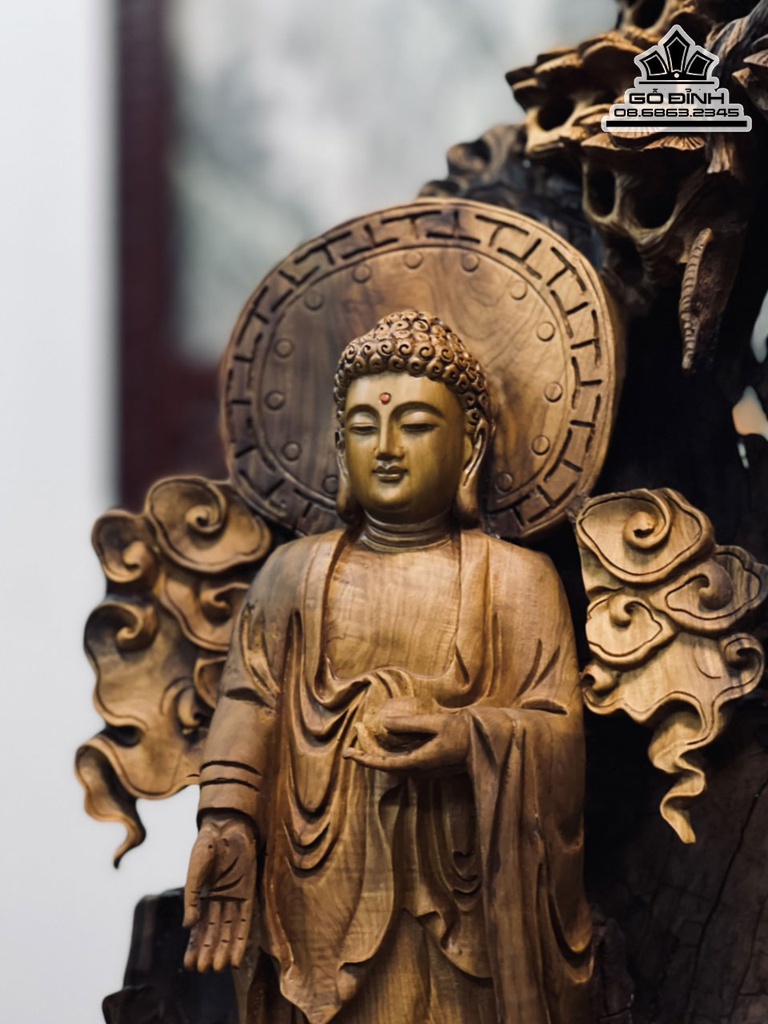 Tượng Nhất Tâm Bái Phật Gỗ Bách Xanh Cao 60 Ngang 26 Sâu 16 (cm)7