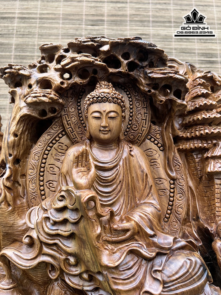 Tượng Nhất Tâm Bái Phật Gỗ Bách Xanh Cao 43 Ngang 48 Sâu 13 (cm) 0