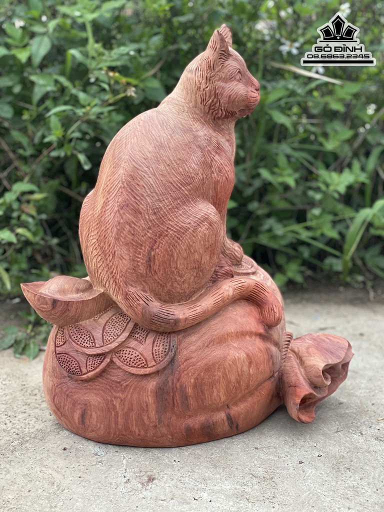 Tượng Mèo Gỗ Hương Cao 45 Ngang 38 Sâu 30 (cm) 0