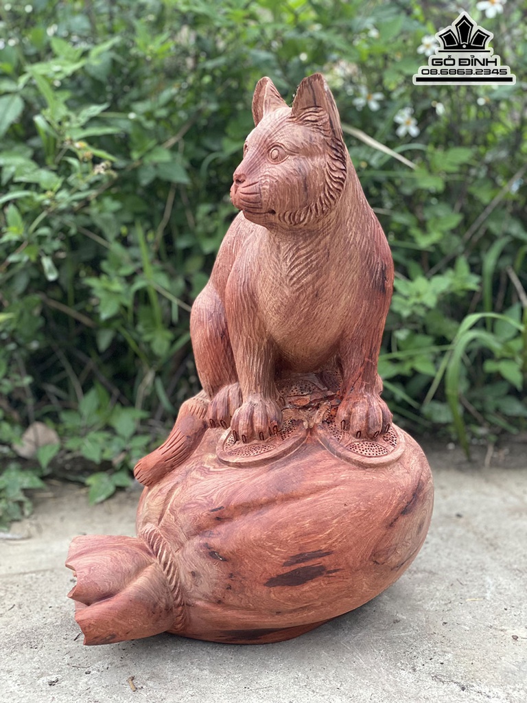 Tượng Mèo Gỗ Hương Cao 45 Ngang 38 Sâu 30 (cm) 3