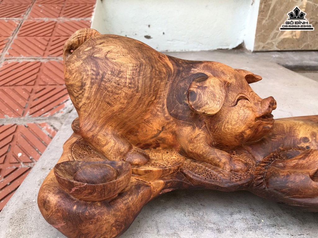 Tượng Heo Gỗ Hương Cao 20 Ngang 50 Sâu 22 (cm) 1