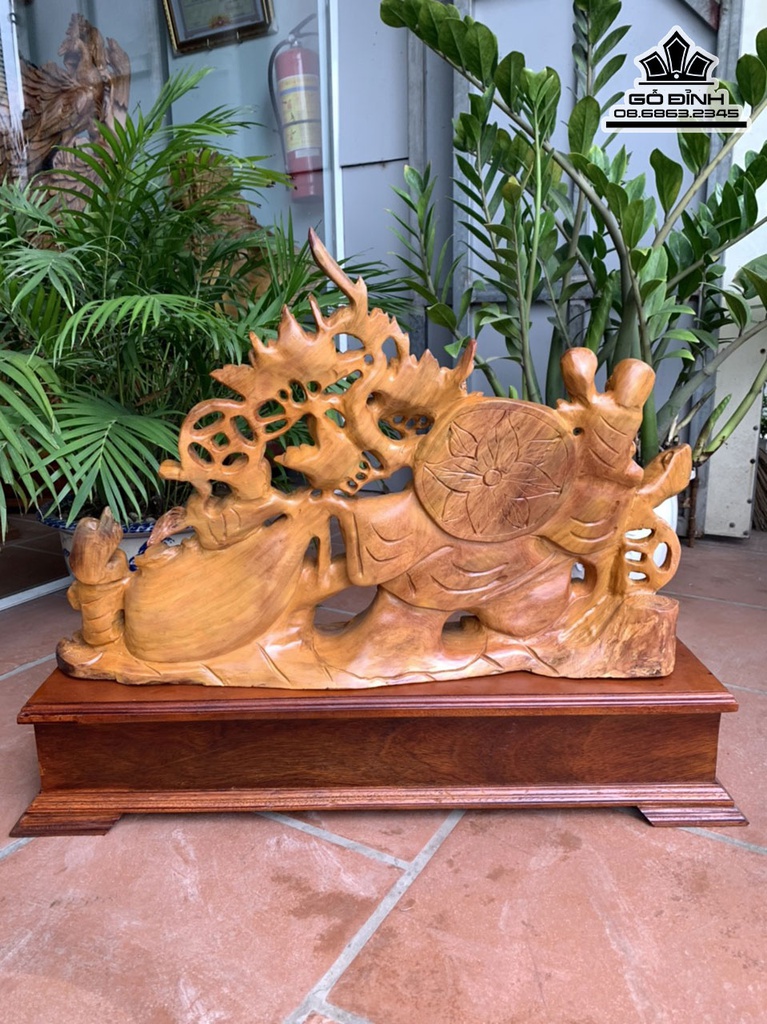 Tượng Phật Di Lặc Kéo Bao Tiền Gỗ Hương Co 66 Ngang 76 Sâu 19 (cm) 1