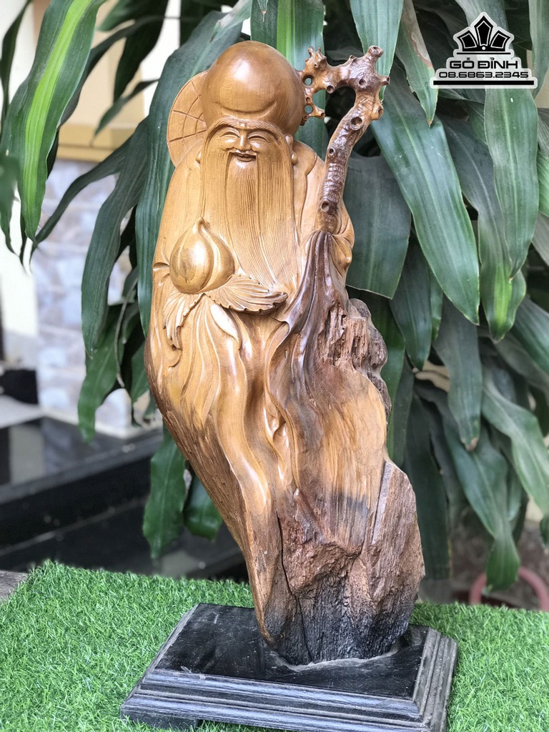 TƯợng Ông Thọ Gỗ Bách Xanh Cao 63 Ngang 28 Sâu 21 (cm) 2