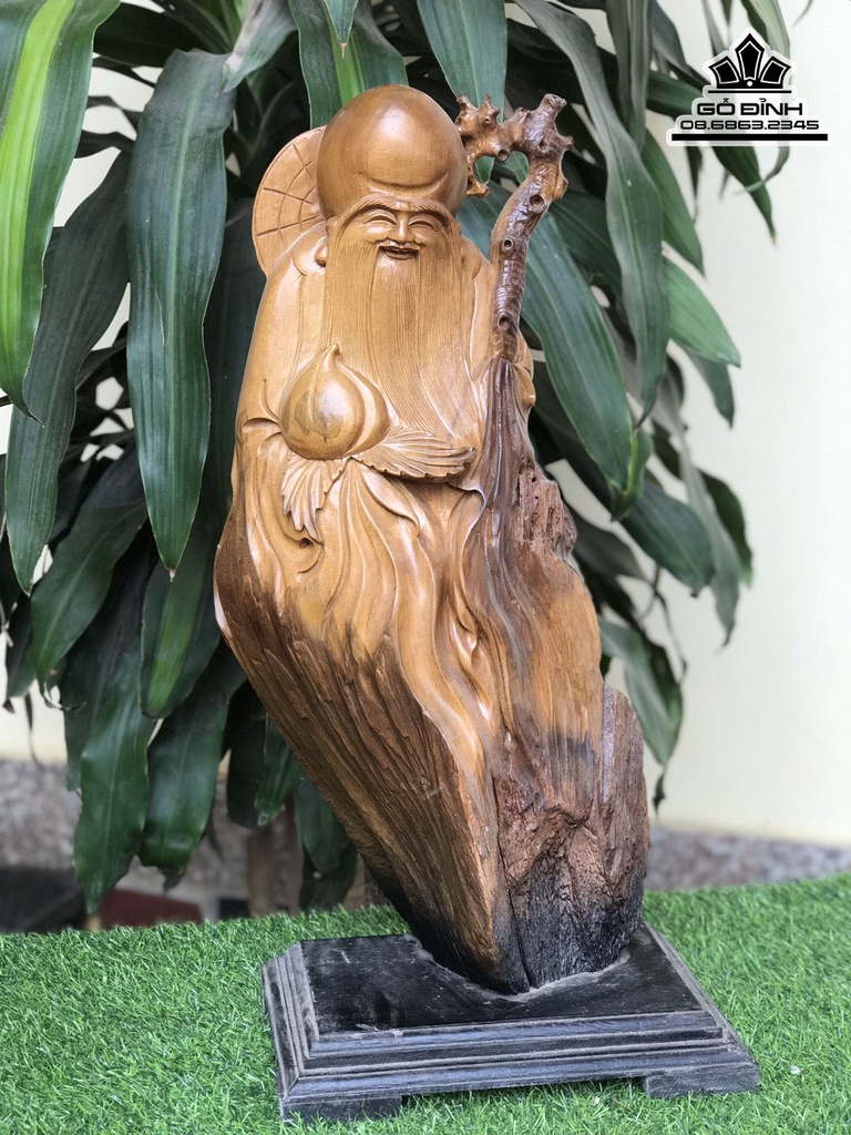 TƯợng Ông Thọ Gỗ Bách Xanh Cao 63 Ngang 28 Sâu 21 (cm) 3