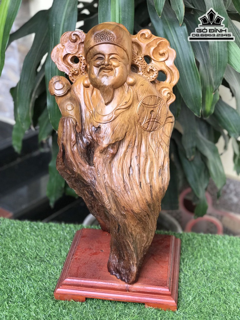 Tượng Thần Tài Gỗ Bách Xanh Cao 59 Ngang 28 Sâu 23 (cm) 2
