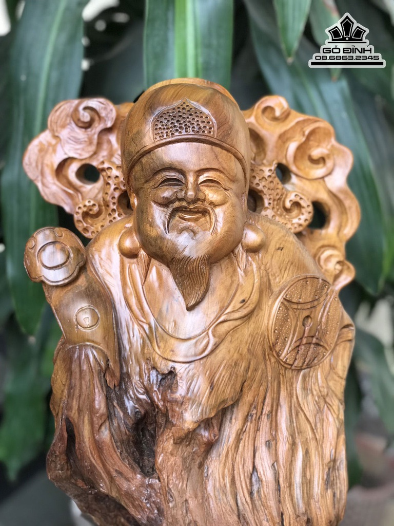 Tượng Thần Tài Gỗ Bách Xanh Cao 59 Ngang 28 Sâu 23 (cm) 3