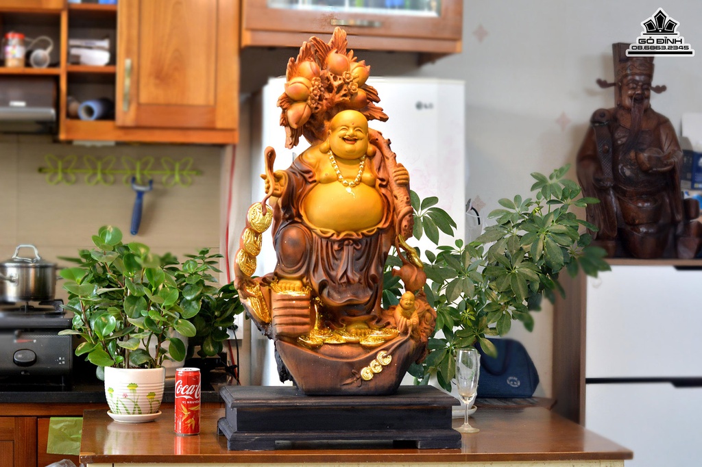 Tượng Phật Di Lặc Gỗ Xá Xị (Gù Hương)Cao 95 Ngang 45 Sau 16 (cm) 1