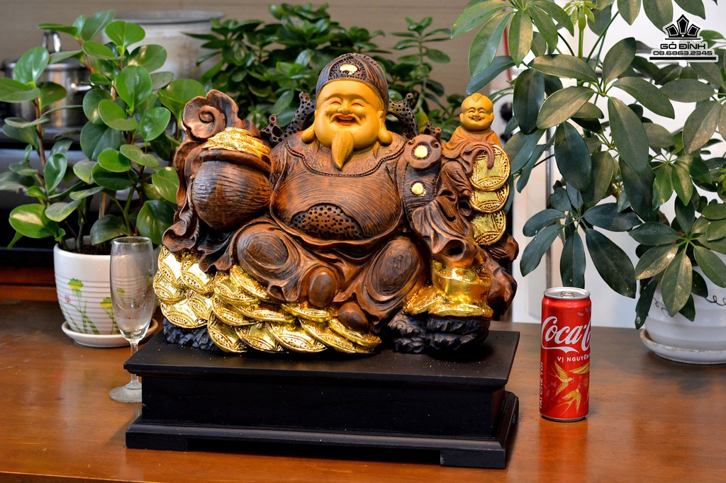 Tượng Thần Tài Gỗ Bách Xanh Cao 42 Ngang 40 Sâu 18 (cm) 1