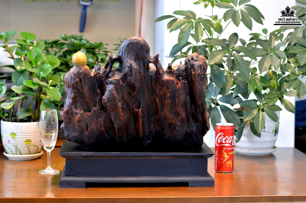 Tượng Thần Tài Gỗ Bách Xanh Cao 42 Ngang 40 Sâu 18 (cm) 4