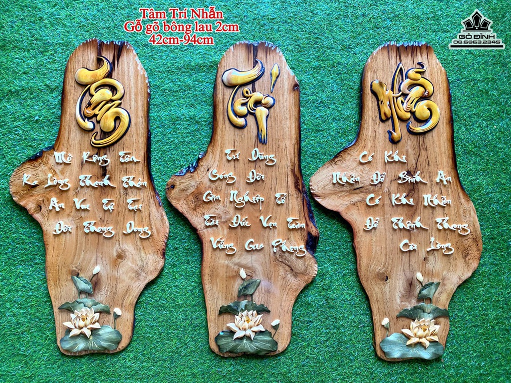 Tranh Gỗ Tâm Trí Nhẫn Gỗ Gõ Bông Lau Cao 90 Ngang 38 Dày 2 (cm) 0