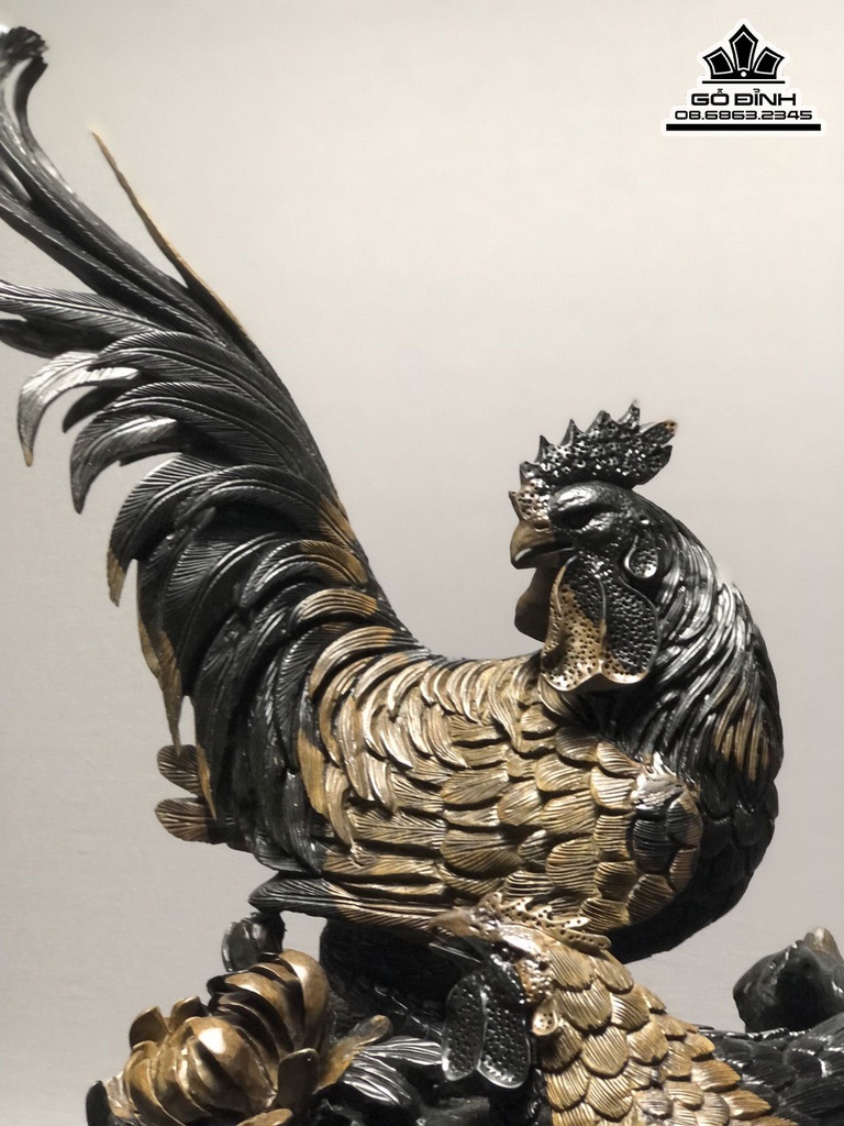 Tượng Gia Đình Gà Gỗ Mun Liền Khối Cao 52 Ngang 43 Sâu 34 (cm) 3