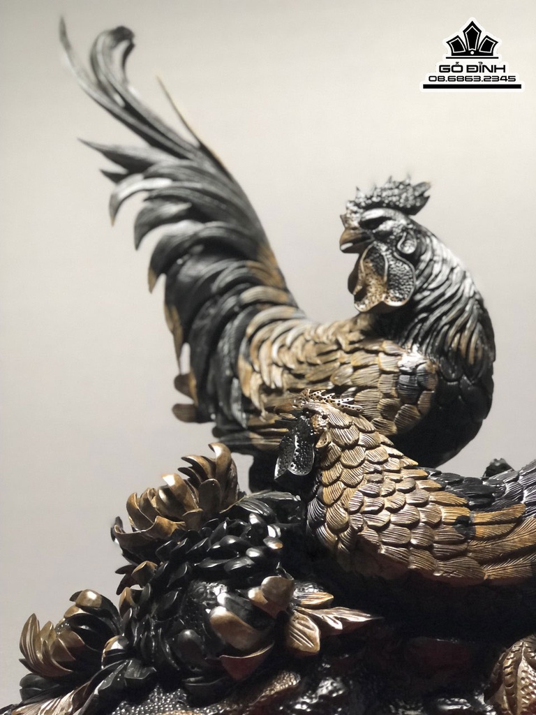 Tượng Gia Đình Gà Gỗ Mun Liền Khối Cao 52 Ngang 43 Sâu 34 (cm) 6